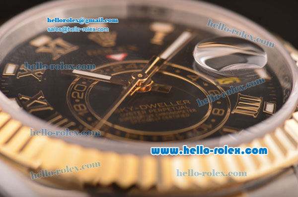 Rolex Sky-Dweller Asia 2813 Automatic Two Tone Case/Strap with Black Dial and Roman Markers - Click Image to Close